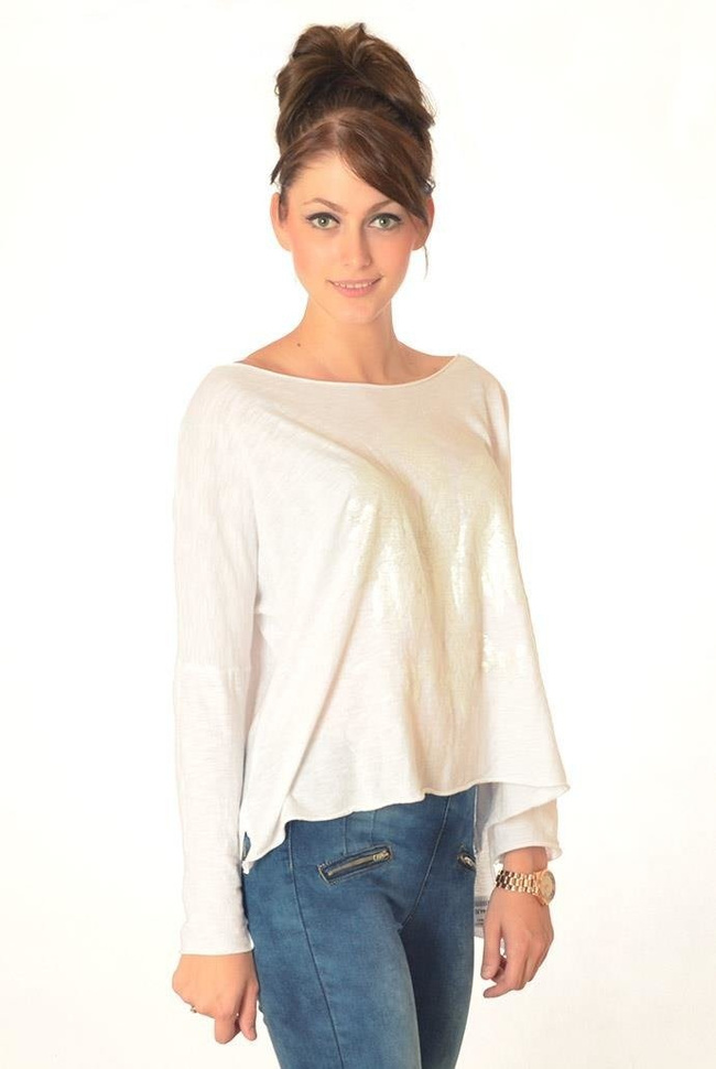 Biała bluzka z błyszczącym orłem