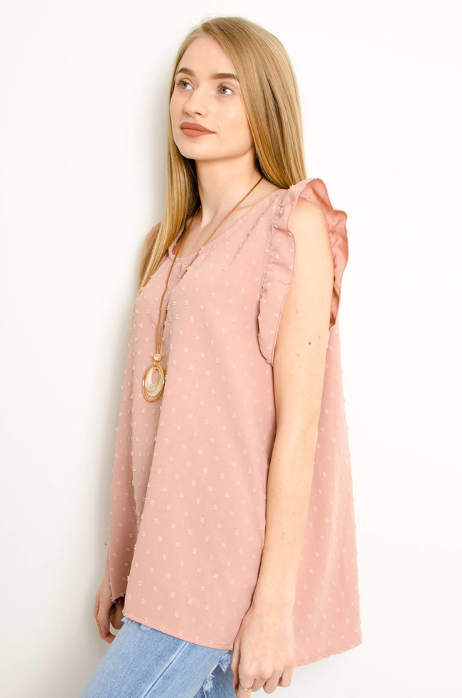 RÓŻOWA BLUZKA Z PLUMETI - WISIOREK W ZESTAWIE