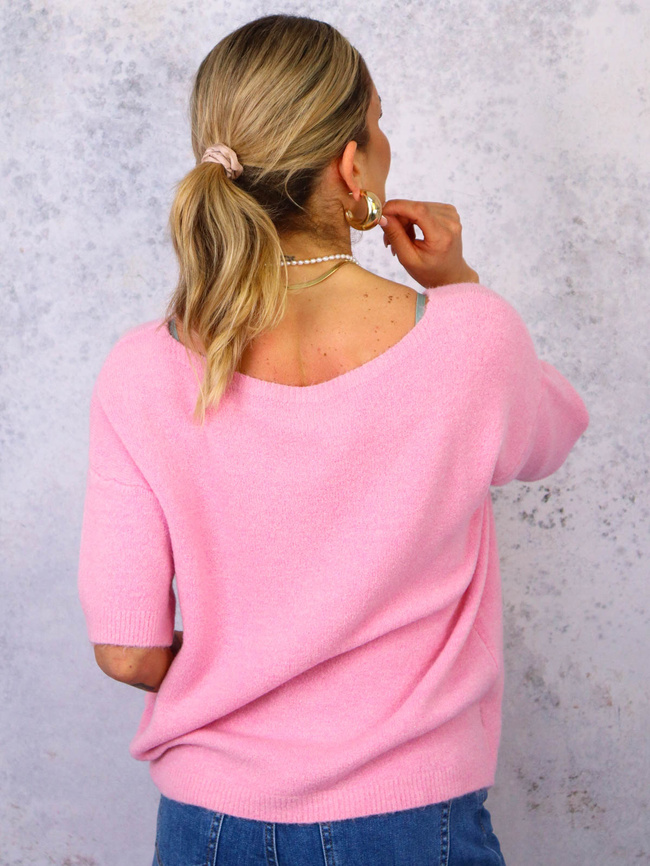 SWETER Z KRÓTKIM RĘKAWEM BABY ALPAKA- RÓŻOWY