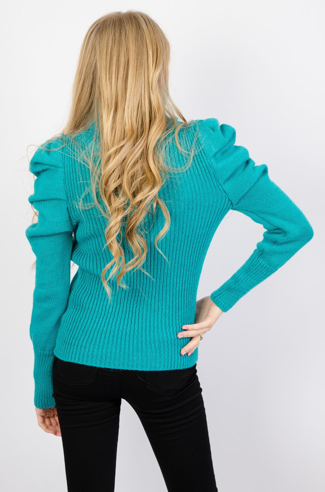 TURKUSOWY SWETER-GOLF Z BUFKAMI 