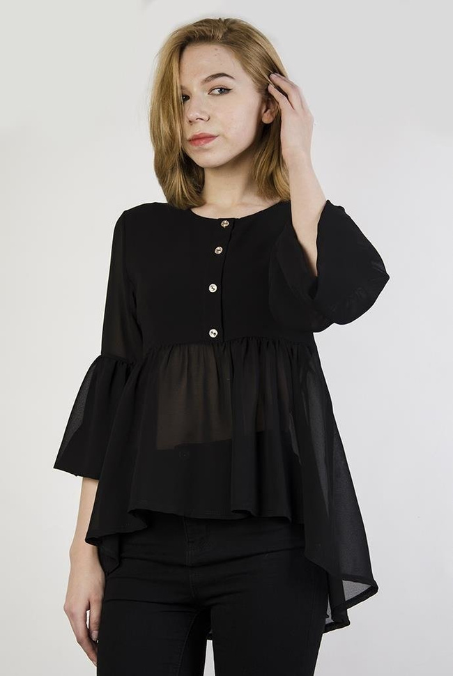 Czarna bluzka z siateczkowym odcięciem pod biustem