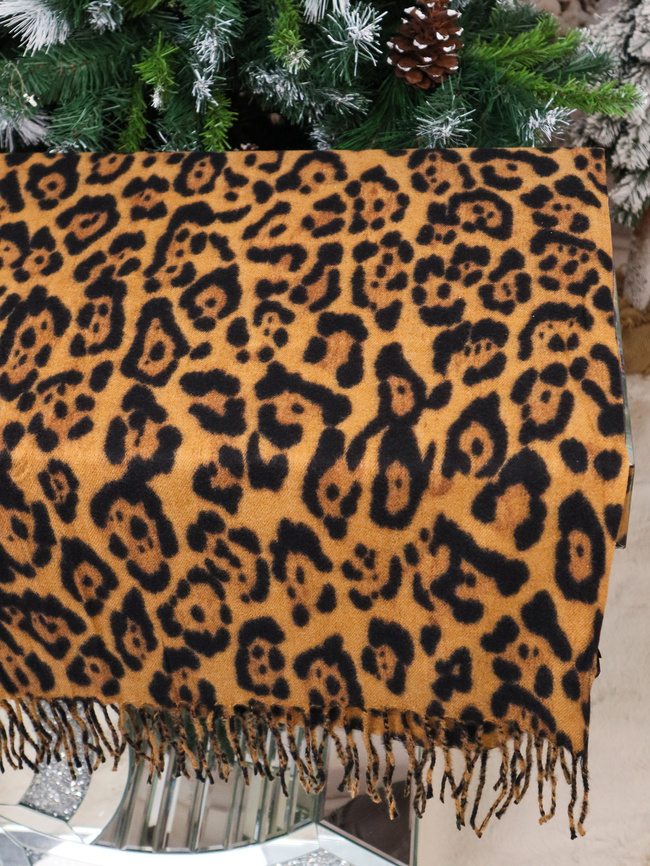 CHUSTA DZIANINOWA W PANTERKĘ- BRĄZOWA