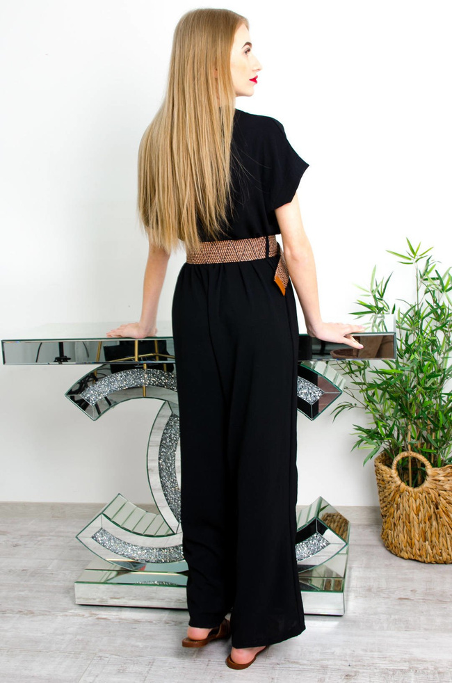 CZARNY KOMBINEZON W SZPIC + PASEK