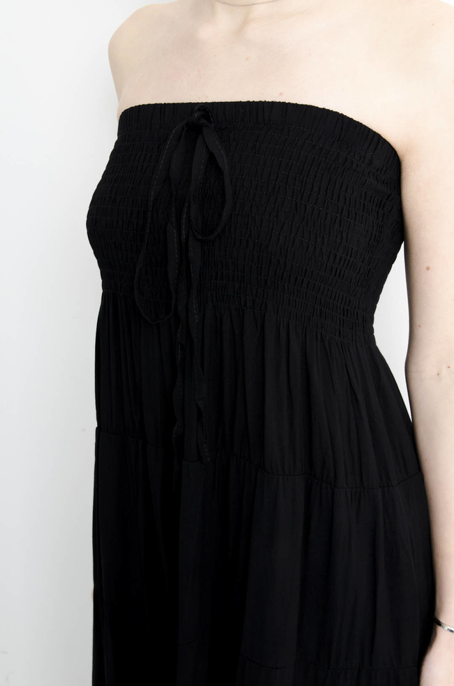 SUKIENKA MIDI Z GUMĄ WIĄZANA - CZARNA