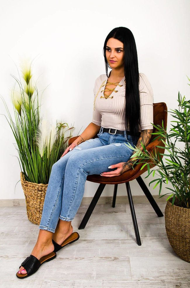 BEŻOWE BODY W PRĄŻKI Z ŁAŃCUSZKIEM