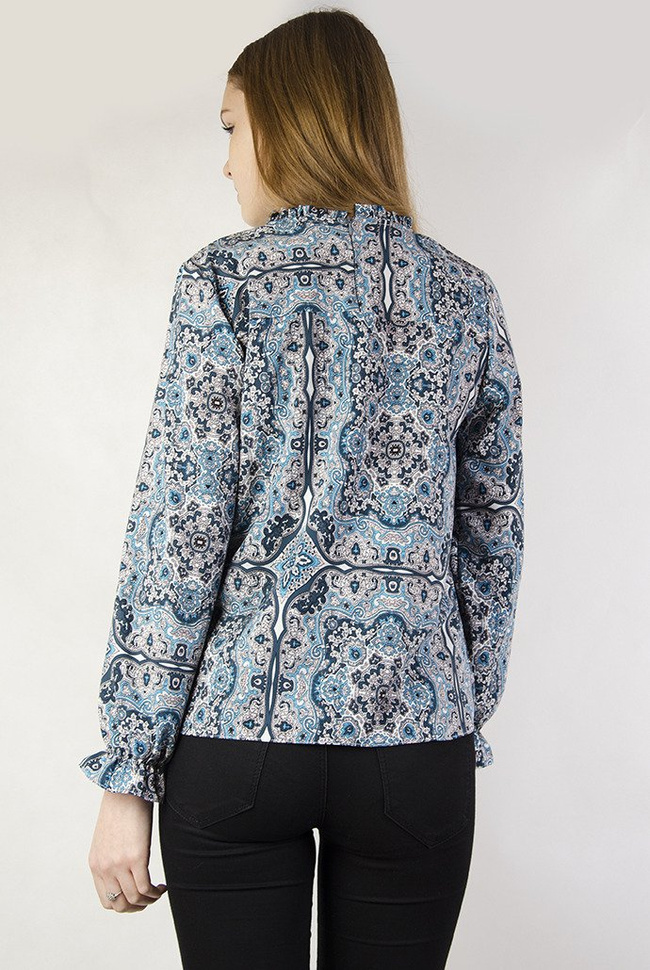 Niebieska bluzka koszulowa w azteckie wzory