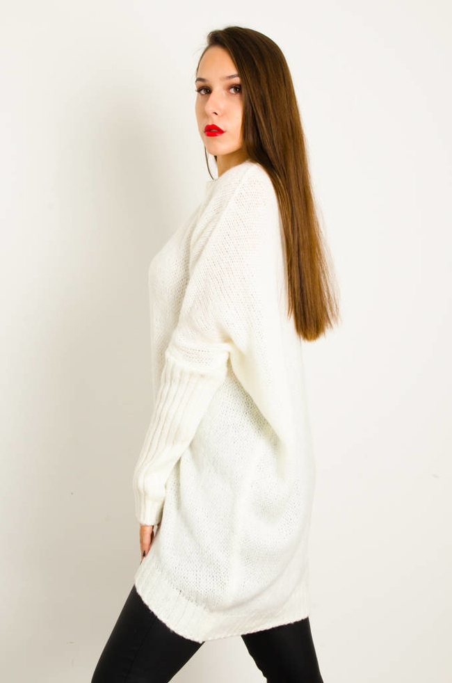 DŁUGI BIAŁY ASYMETRYCZNY SWETER 