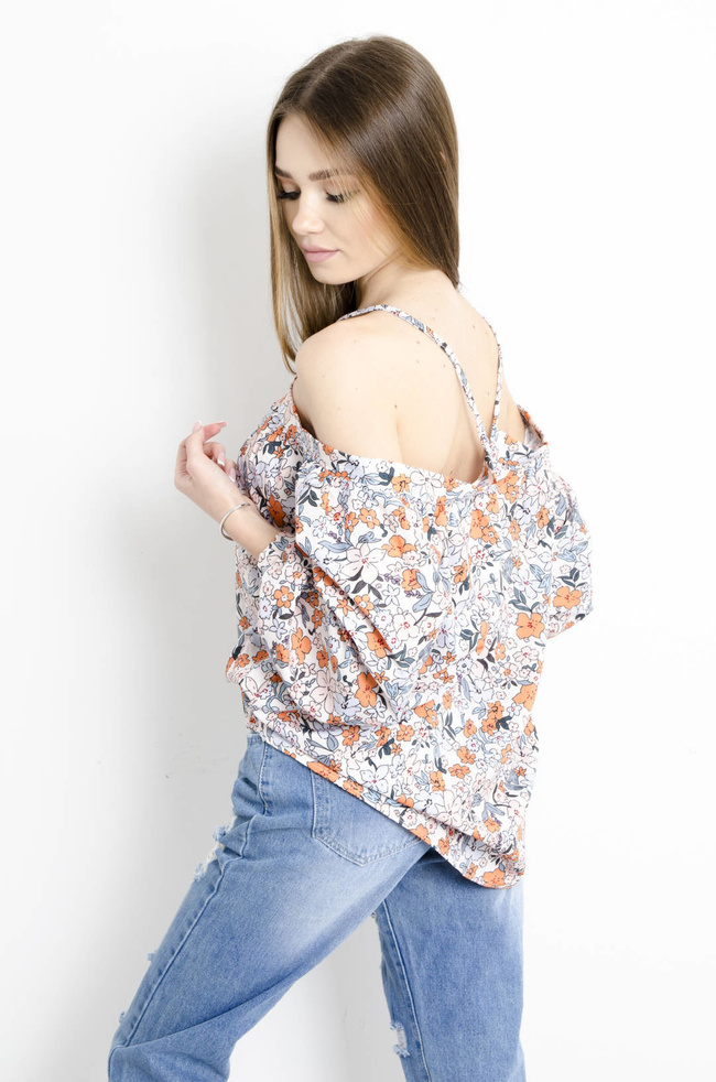 BLUZKA HISZPANKA W KWIATY- EKRI