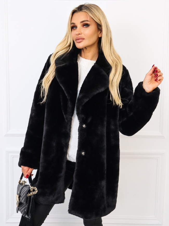CZARNY FUTRZANY PŁASZCZ