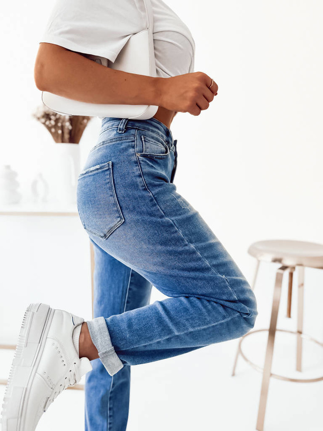 SPODNIE MOM STRETCH JASNY JEANS- WYSOKI STAN