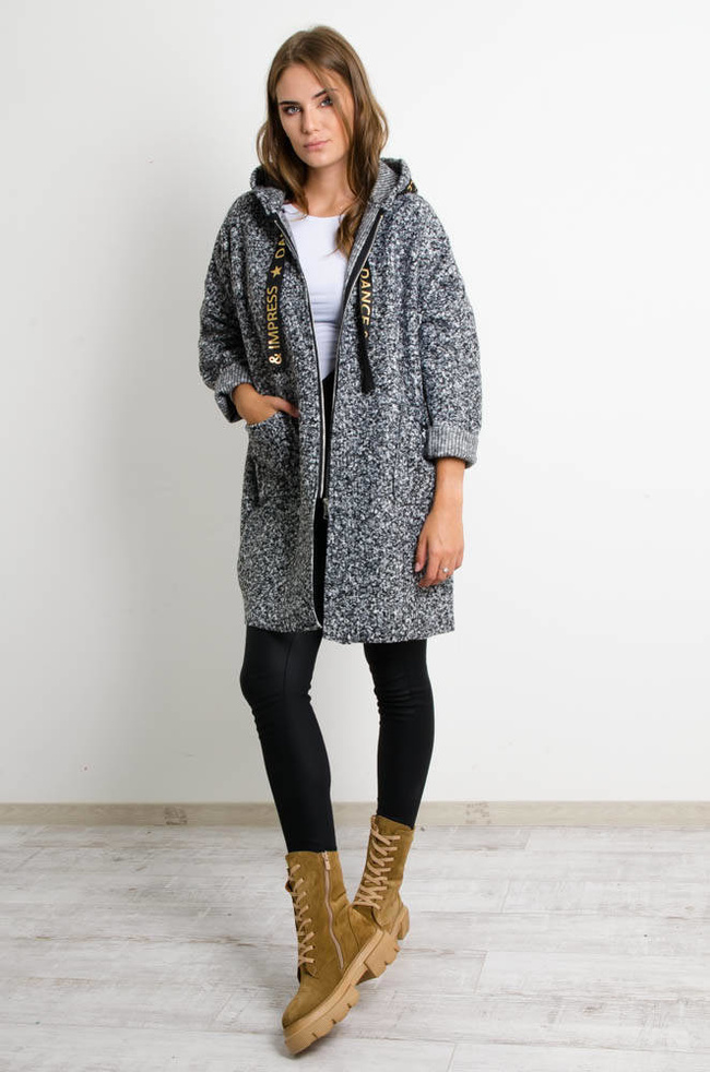 SZARY MELANŻOWY PŁASZCZ OVERSIZE