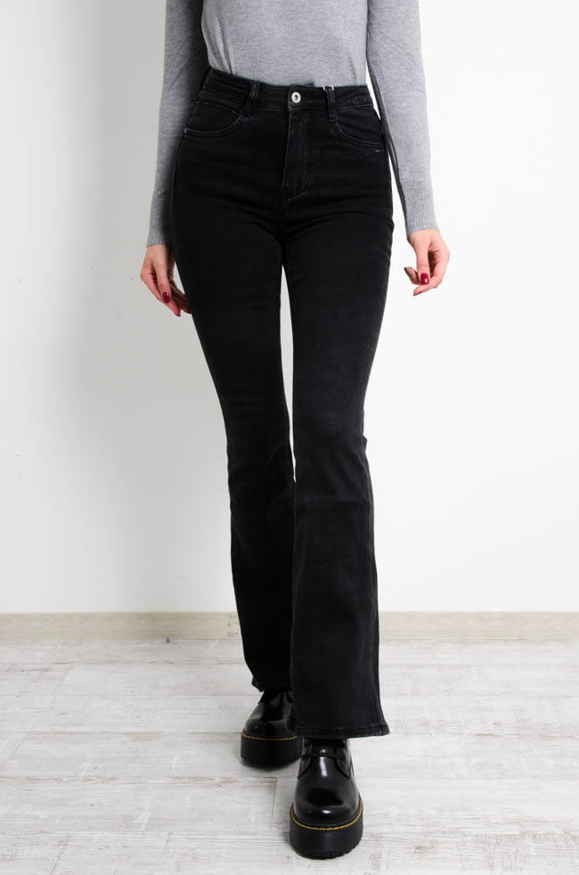 CZARNE SPODNIE JEANSOWE FLARED JEANS- WYSOKI STAN