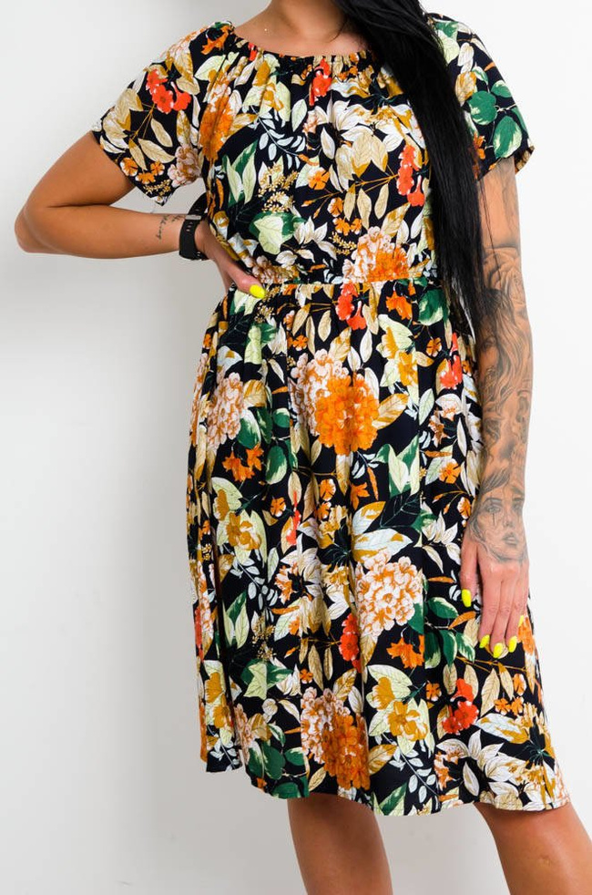 GRANATOWA SUKIENKA HISZPANKA W KWIATY