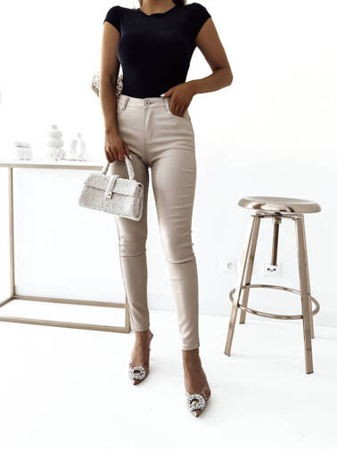 SPODNIE WOSKOWANE PUSH UP Z WYSOKIM STANEM- BEŻOWE