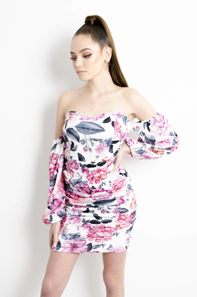 SUKIENKA HISZPANKA Z MARSZCZENIEM W KWIATOWY WZÓR