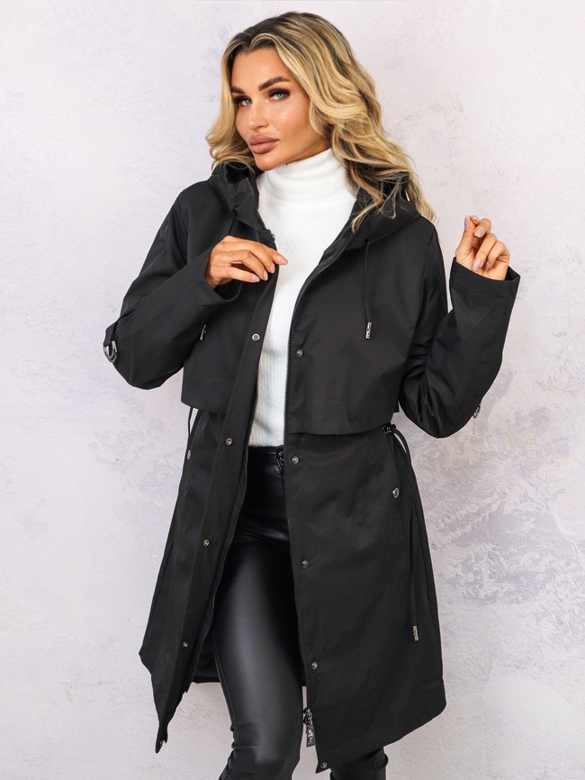 CZARNA DŁUGA KURTKA PARKA PRZEJŚCIOWA