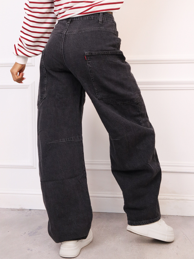 SPODNIE JEANSOWE Z NOGAWKAMI TYPU BARREL- CZARNE