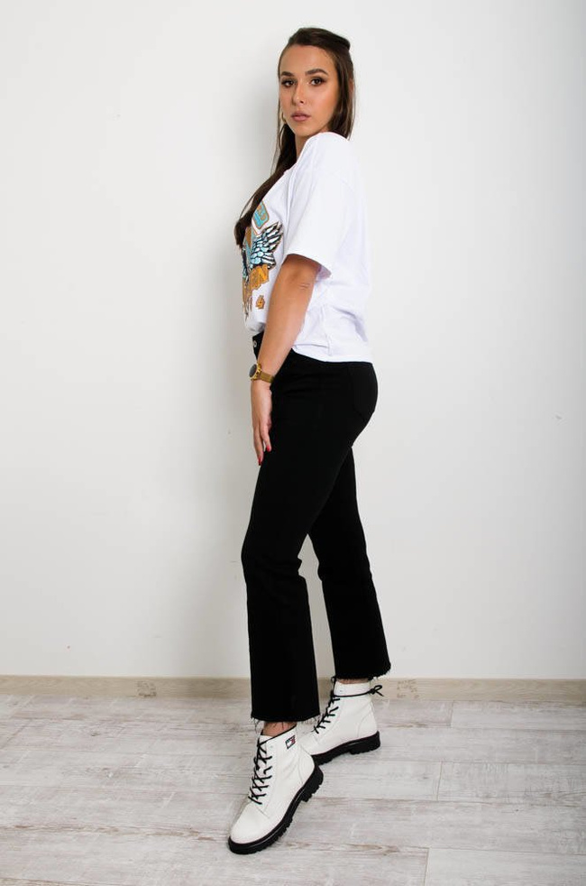 CZARNE SPODNIE JEANSOWE SHORT FLARE-WYSOKI STAN