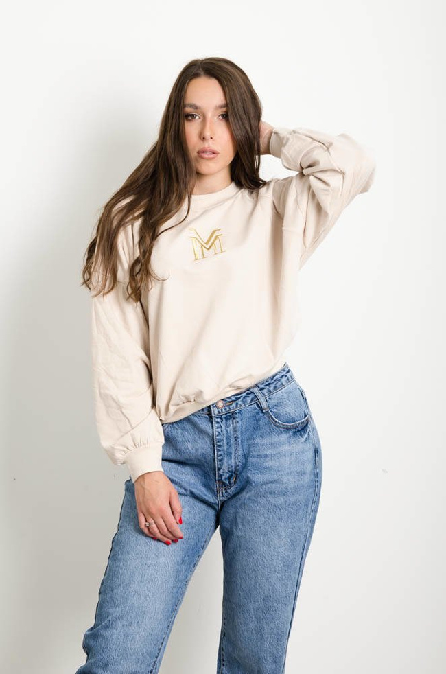 BEŻOWA BLUZA OVERSIZE Z WYSZYWANYM LOGO ''M''