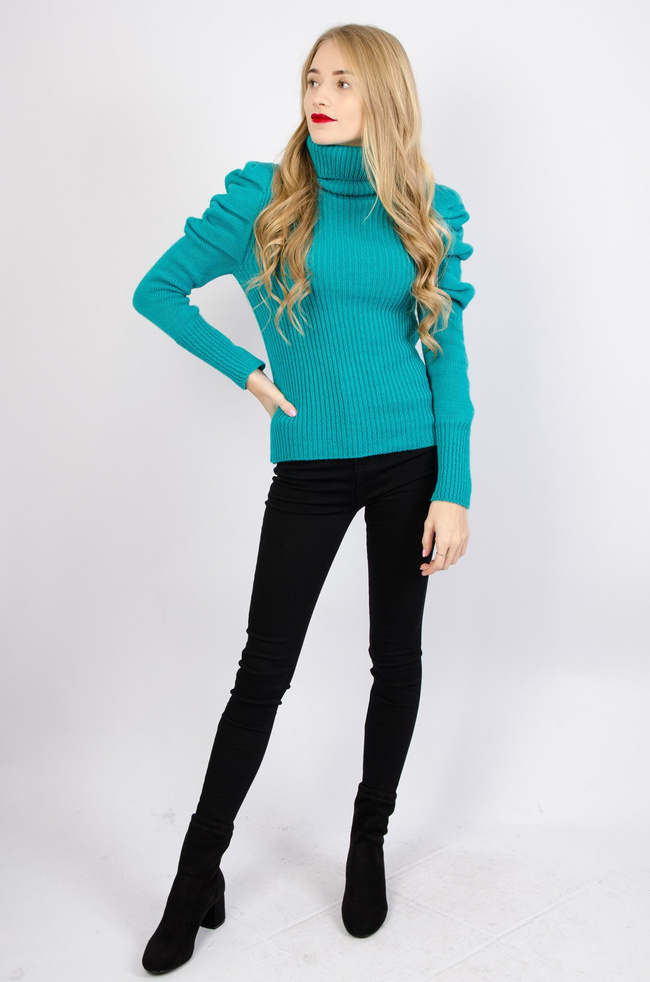 TURKUSOWY SWETER-GOLF Z BUFKAMI