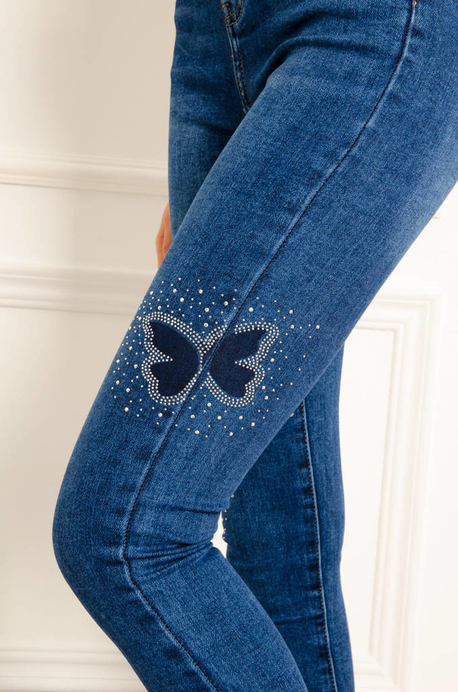SPODNIE JEANSOWE SKINNY Z OZDOBNĄ APLIACJĄ NA NOGAWKACH