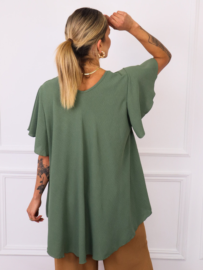 BLUZKA Z KWIATEM I OZDOBNYMI CYRKONIAMI- ZIELONA