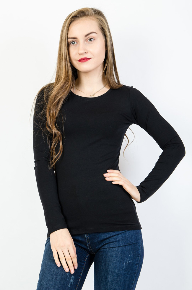 Czarna bluzka typu basic z długim rękawem