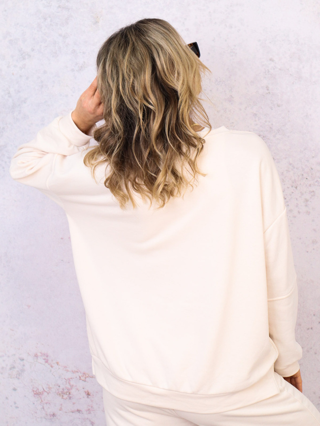 KOMPLET DRESOWY BLUZA Z NAPISEM+ SPODNIE- BEŻOWY