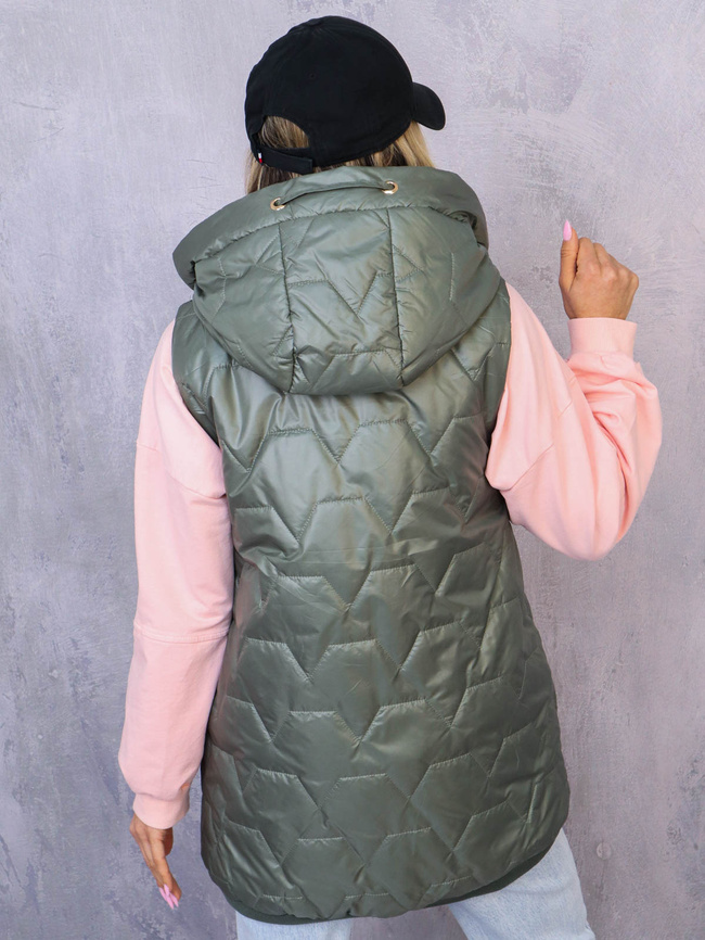 ASYMETRYCZNA KAMIZELKA Z OZDOBNĄ NASZYWKĄ- ZIELONA