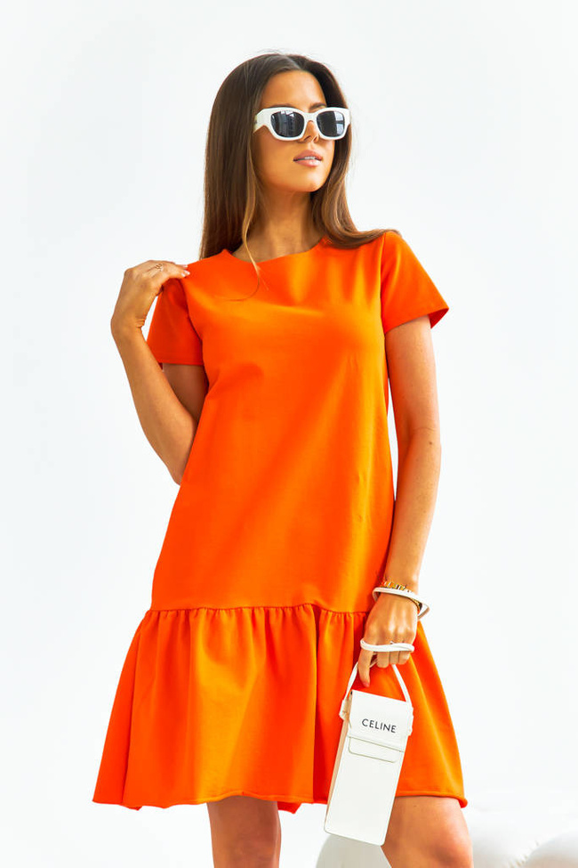 BAWEŁNIANA SUKIENKA Z FALBANĄ- POMARAŃCZOWA