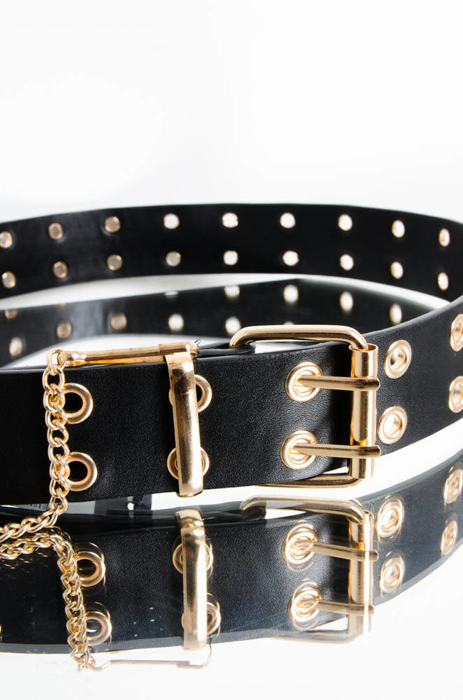 CZARNY PASEK Z OZDOBNYMI KÓŁKAMI I ŁAŃCUSZKIEM 