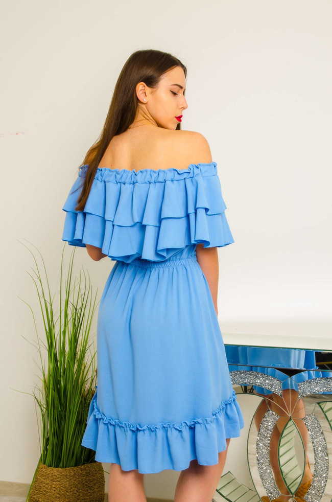 NIEBIESKA SUKIENKA HISZPANKA Z FALBANKĄ