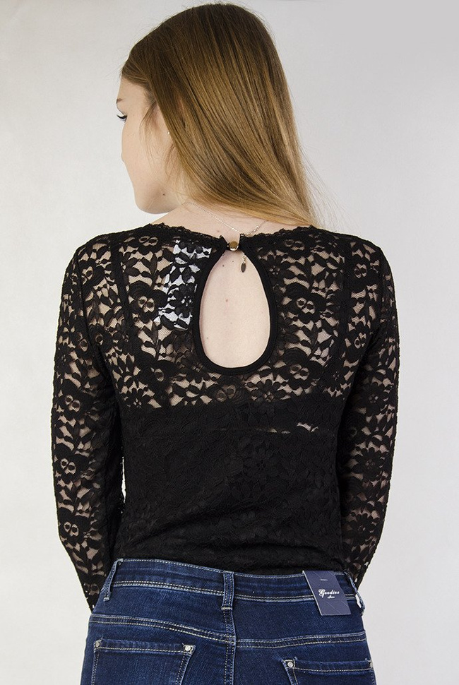 Czarne koronkowe body z wycięciem na plecach