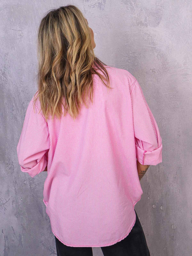 KOSZULA OVERSIZE W PASKI- RÓŻOWA