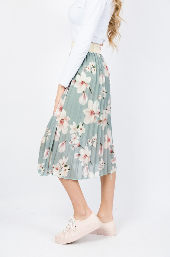 PLISOWANA SPÓDNICA W KWIATY W KOLORZE ZIELONYM