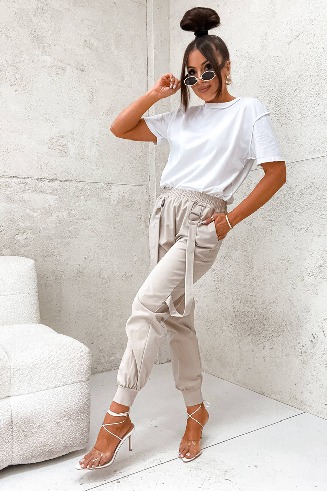 SPODNIE ONESIZE ZE ŚCIĄGACZAMI NA NOGAWCE- BEŻOWE