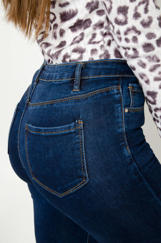 GRANATOWE SPODNIE JEGGINSY Z WYSOKIM STANEM