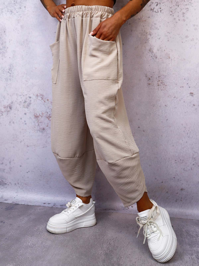 SPODNIE MATERIAŁOWE O LUŹNYM KROJU- BEŻOWE