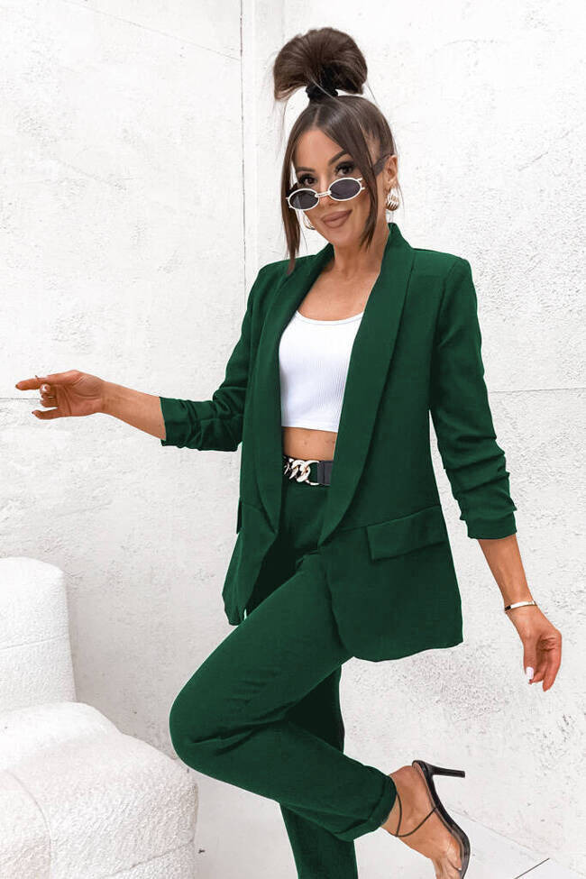 BUTELKOWO ZIELONY KOMPLET MARYNARKA+ SPODNIE