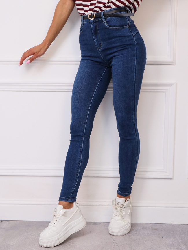 SPODNIE JEANSOWE SKINNY PUSH UP + PASEK- NIEBIESKIE