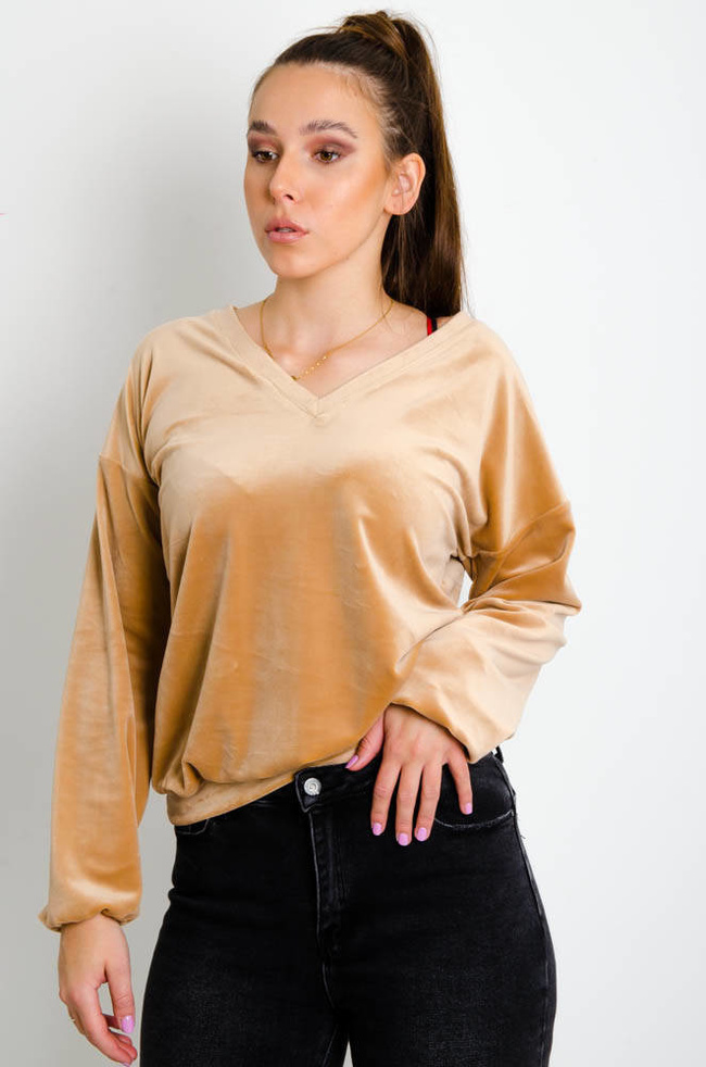 BRĄZOWA WELUROWA BLUZA W SEREK