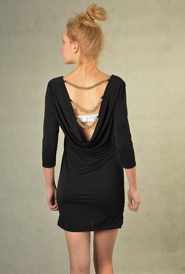 Sukienka z rękawem o długości 3/4, przód cały w cekinach