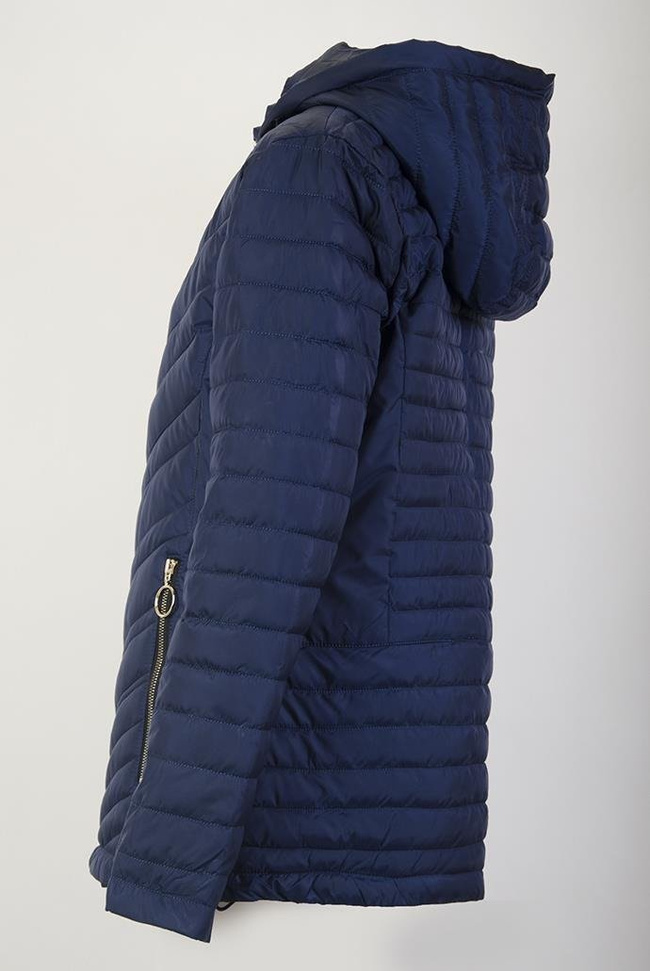 (DUŻE ROZMIARY) Granatowa kurtka pikowana z odpinanym kapturem