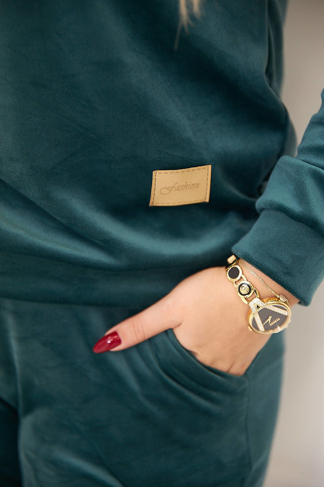 WELUROWY KOMPLET DRESOWY PLUS SIZE- BUTELKOWA ZIELEŃ