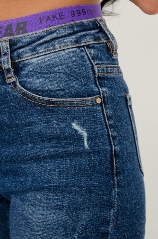 CIEMNE SPODNIE JEANSOWE Z GUMĄ W PASIE-WYSOKI STAN