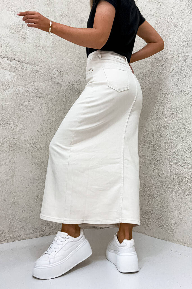 SPÓDNICA JEANSOWE MAXI Z ROZCIĘCIEM- EKRI