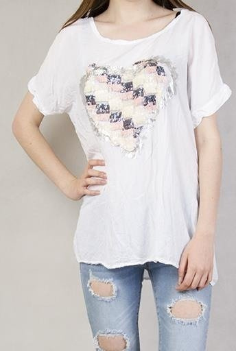 Bluzka z sercem z cekinów i frędzelków