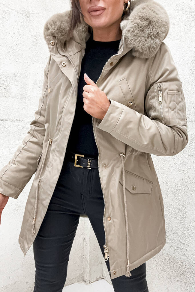 BEŻOWA KURTKA PARKA ZIMOWA