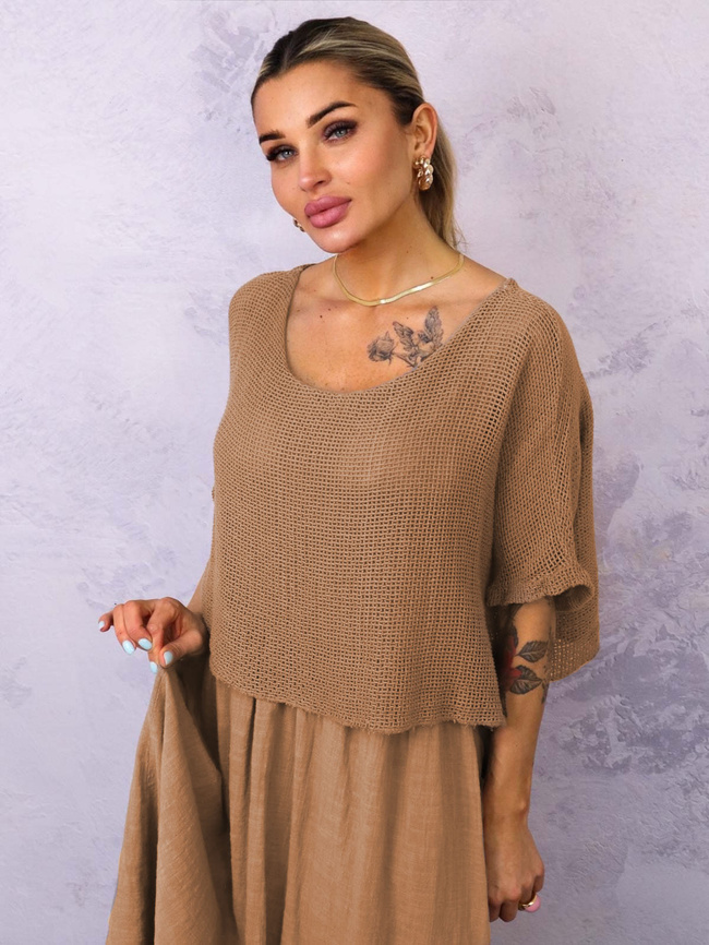 SUKIENKA MIDI Z AŻUROWĄ GÓRĄ- BRĄZOWA