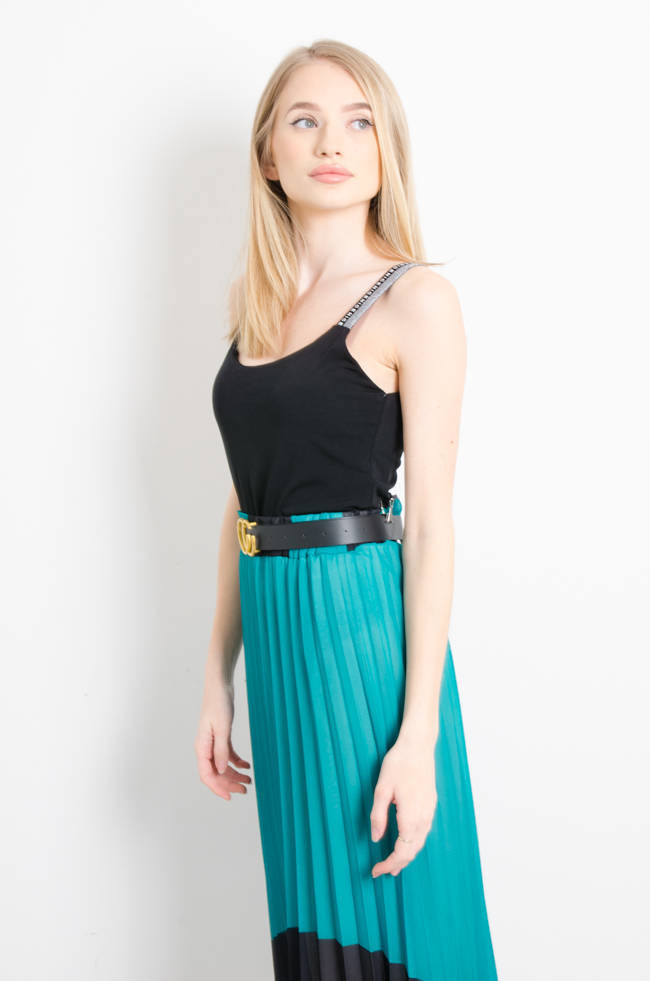 SPÓDNICA PLISOWANA Z PASKIEM - ZIELONA